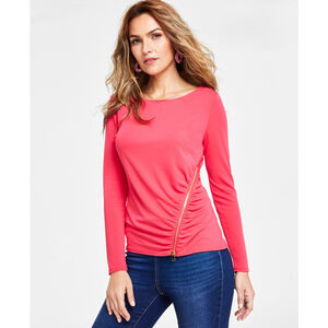 INC International Concepts Women's Hot Pink Long-Sleeve Side-Zipper Top NWT
